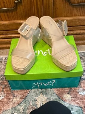 Y Not Nude Clear Strap Espadrille Wedges
